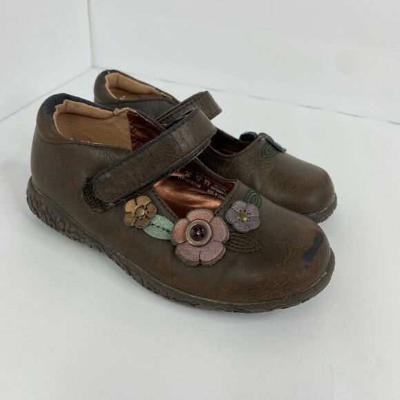 TKS Girls Donna Mary Janes Brown Shoes size 8 22312 3D Flowers - Picture 10 of 10